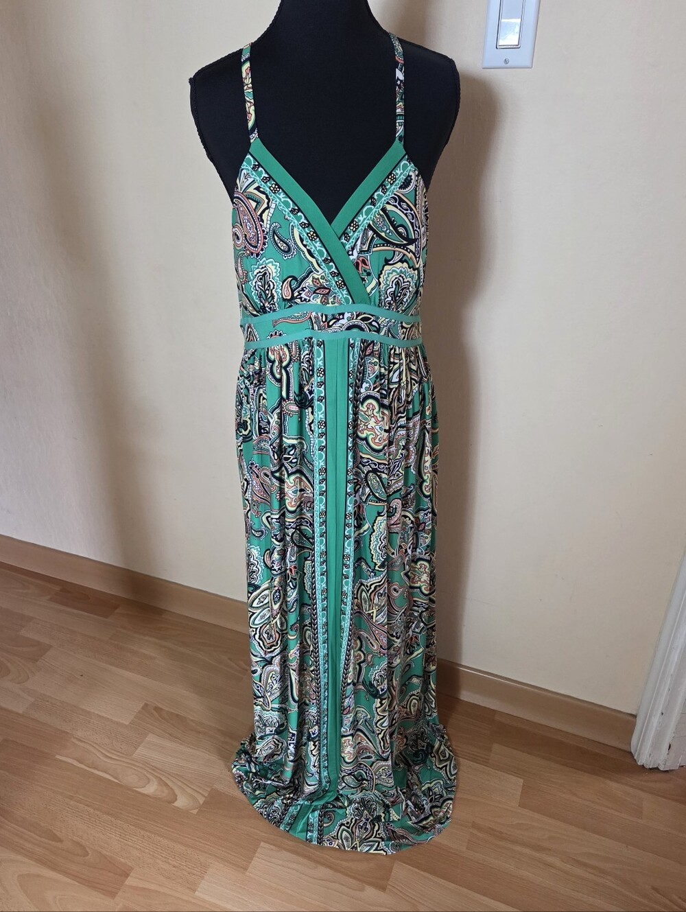 INC International Concepts Green Paisley Maxi Dress Summer Bohemian Cruise XL